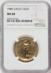 1986 $25 Half-Ounce Gold Eagle MS Modern Bullion Coins NGC MS68