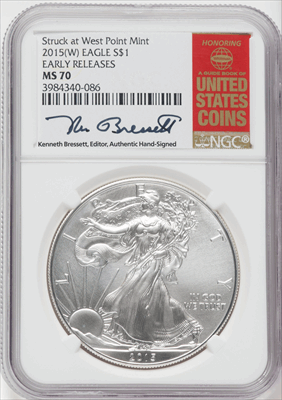 2015-(W) S$1 Silver Eagle Struck at West Point First Strike MS Modern Bullion Coins NGC MS70