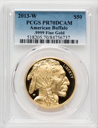 2013-W $50 One-Ounce Gold Buffalo PR DC Modern Bullion Coins PCGS MS70