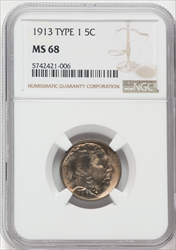 1913 Type One 5C MS Buffalo Nickels NGC MS68
