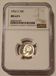 1952 S Roosevelt Dime MS67+ NGC