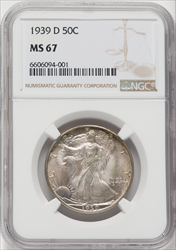 1939-D 50C MS Walking Liberty Half Dollars NGC MS67