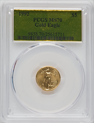 1992 $5 Tenth-Ounce Gold Eagle MS Modern Bullion Coins PCGS MS70