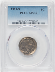 1919-S 5C Buffalo Nickels PCGS MS63