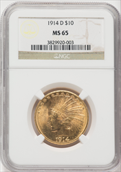 1914-D $10 Indian Eagles NGC MS65