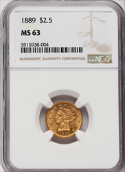1889 $2.50 Liberty Quarter Eagles NGC MS63