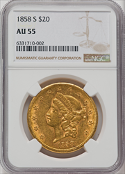 1858-S $20 Liberty Double Eagles NGC AU55