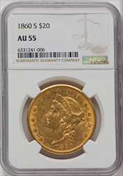 1860-S $20 Liberty Double Eagles NGC AU55