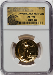2009 $20 One-Ounce Gold Ultra High Relief PL Modern Bullion Coins NGC MS70