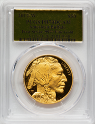 2012-W $50 One-Ounce Gold Buffalo First Strike DC Modern Bullion Coins PCGS MS70