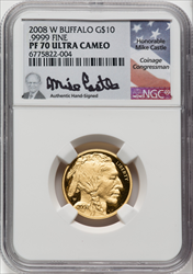 2008-W $10 Quarter-Ounce Gold Buffalo PR DC Modern Bullion Coins NGC MS70