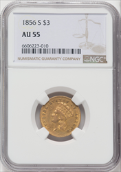 1856-S $3 Three Dollar Gold Pieces NGC AU55