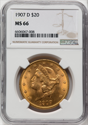 1907-D $20 Liberty Double Eagles NGC MS66