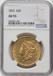 1853 $20 Liberty Double Eagles NGC AU55