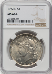 1922-D S$1 NGC Plus Peace Dollars NGC MS66+