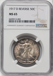 1917-D 50C REVERSE Walking Liberty Half Dollars NGC MS65