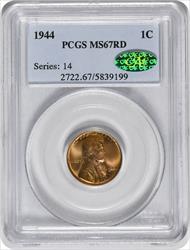 1944 Lincoln Cent MS67RD PCGS (CAC)