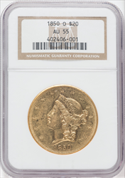 1850-O $20 Liberty Double Eagles NGC AU55