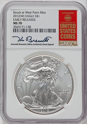 2012(-W) S$1 Silver Eagle First Strike Struck at West Point MS Modern Bullion Coins NGC MS70