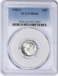 1950-S Roosevelt Silver Dime MS66 PCGS Toned