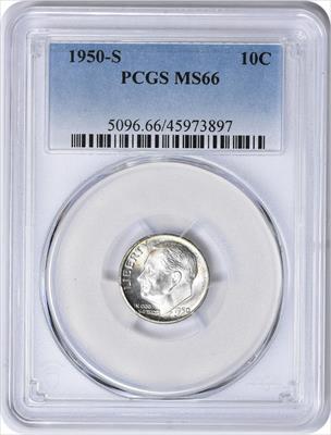 1950-S Roosevelt Silver Dime MS66 PCGS Toned