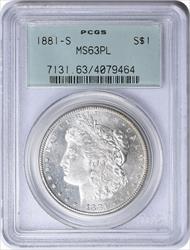 1881-S Morgan Silver Dollar MS63PL PCGS