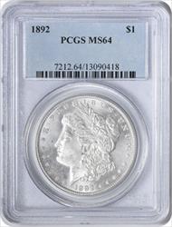 1892 Morgan Silver Dollar MS64 PCGS