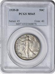 1939-D Walking Liberty Silver Half Dollar MS65 PCGS