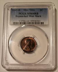 1942 D Lincoln Wheat Cent RPM Minor Variety MS64 RB PCGS