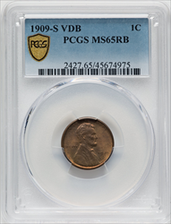 1909-S 1C VDB RB PCGS Secure Lincoln Cents PCGS MS65