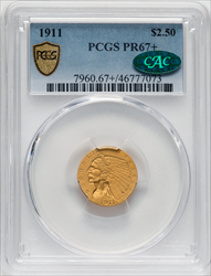 1911 $2.50 CAC PCGS Secure PCGS Plus Proof Indian Quarter Eagles PCGS PR67+