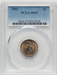 1862 1C Indian Cents PCGS MS67