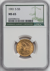 1901-S $5 Liberty Half Eagles NGC MS65