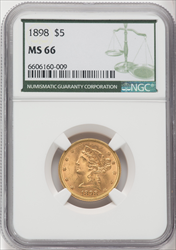1898 $5 Liberty Half Eagles NGC MS66