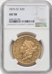 1876-CC $20 Liberty Double Eagles NGC AU58