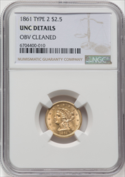 1861 $2.50 New Reverse Type 2 MS Liberty Quarter Eagles Details NGC MS60