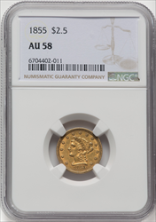 1855 $2.50 Liberty Quarter Eagles NGC AU58