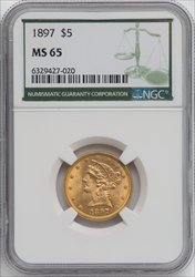 1897 $5 Liberty Half Eagles NGC MS65