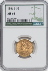 1886-S $5 Liberty Half Eagles NGC MS65
