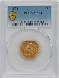 1878 $3 PCGS Secure Three Dollar Gold Pieces PCGS MS64