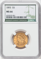 1893 $5 Liberty Half Eagles NGC MS66