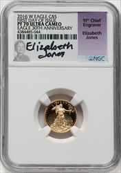 2016-W $5 Tenth-Ounce Gold Eagle 30th Anniversary FDI PR DC Modern Bullion Coins NGC MS70