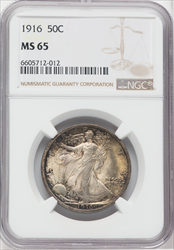 1916 50C Walking Liberty Half Dollars NGC MS65
