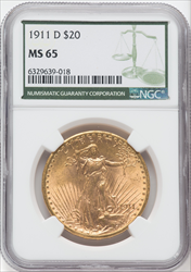 1911-D $20 Saint-Gaudens Double Eagles NGC MS65
