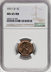1911-D 1C RB Lincoln Cents NGC MS65