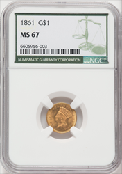 1861 G$1 Gold Dollars NGC MS67