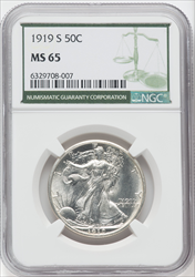 1919-S 50C Walking Liberty Half Dollars NGC MS65