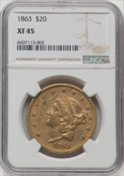 1863 $20 Liberty Double Eagles NGC XF45
