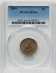 1859 1C Indian Cents PCGS MS64