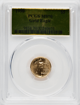 1990 $5 Tenth-Ounce Gold Eagle MS Modern Bullion Coins PCGS MS70